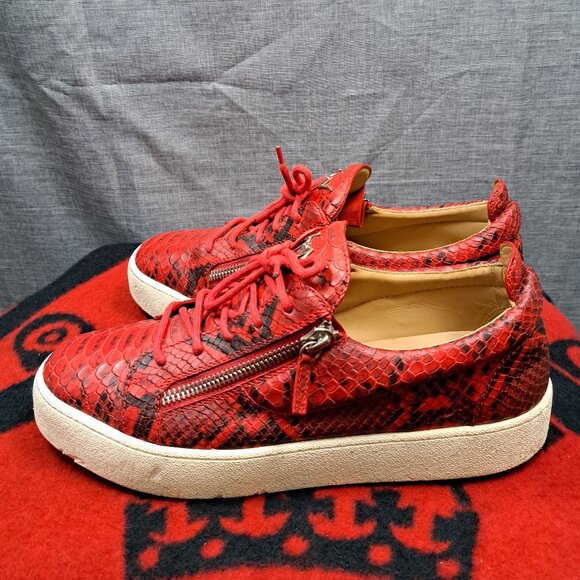 Giuseppe Zanotti Snake Print Embossed Size 46/ US 13 Red Men’s Shoe Sneaker - Picture 1 of 15